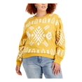 thumbnail image 1 of MIGHTY FINE Womens Yellow Cotton Blend Ribbed Printed Long Sleeve Crew Neck Sweater Plus 1X, 1 of 3