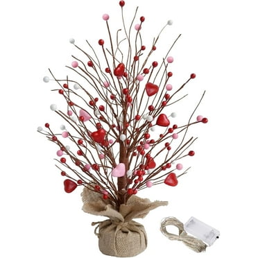 Retrocular 19" Artificial Tree Decoration, Heart Table Tree Decorative Red Berries for Mother's Day Valentines Day Party Festival Home Decor