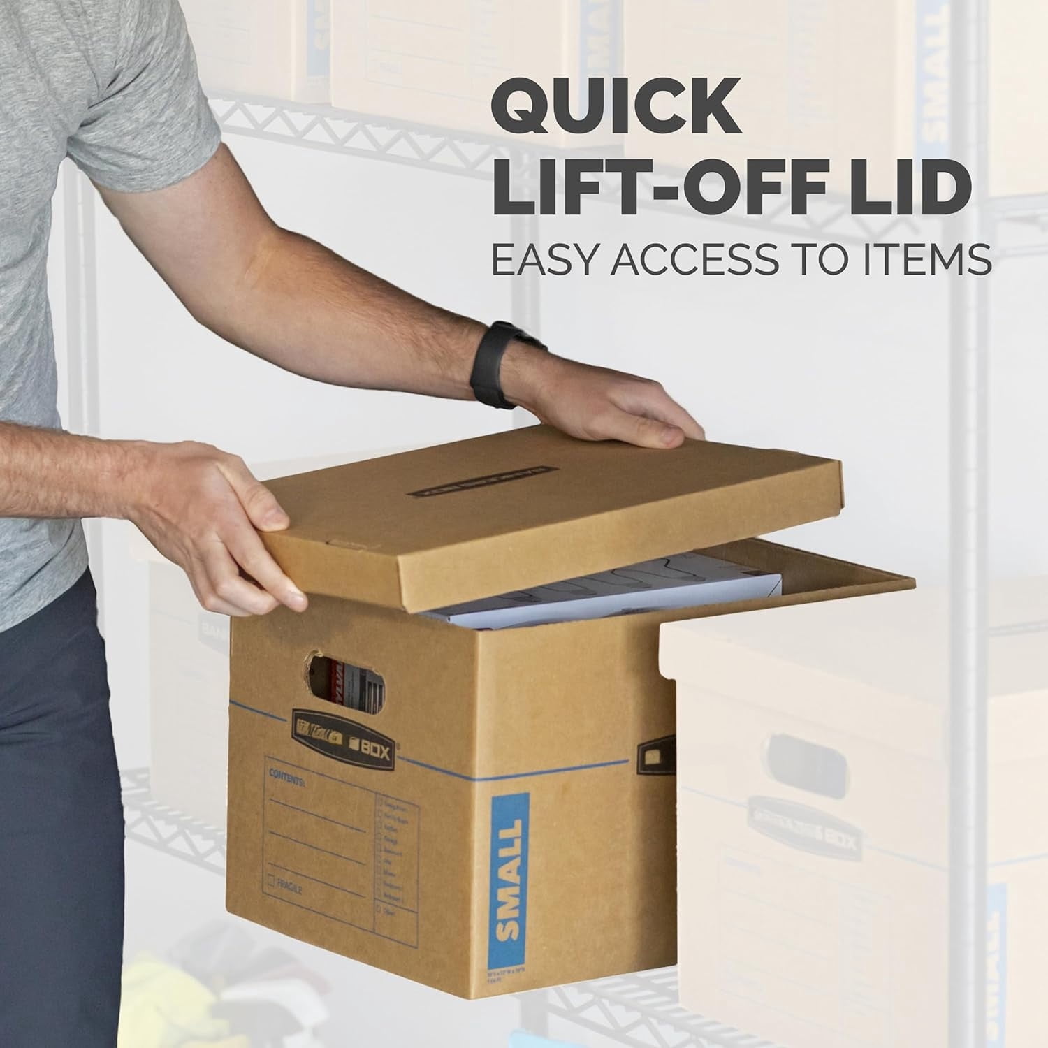 Medium Classic Moving Box 8 Pack, Reinforced Handles, Tape-Free Assembly, Box with Lid