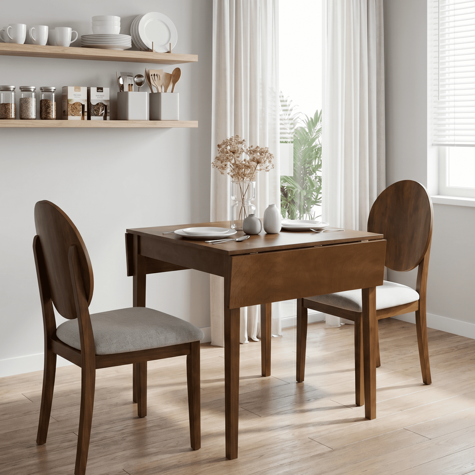 Leumius Extendable Dining Table,Folding Kitchen Table Rectangular Drop Leaf Table for 4,Folding Dining Table for Small Spaces,Seats 2-6 People,45.19'' L x 31.49'' W x 30.29'' H,Walnut