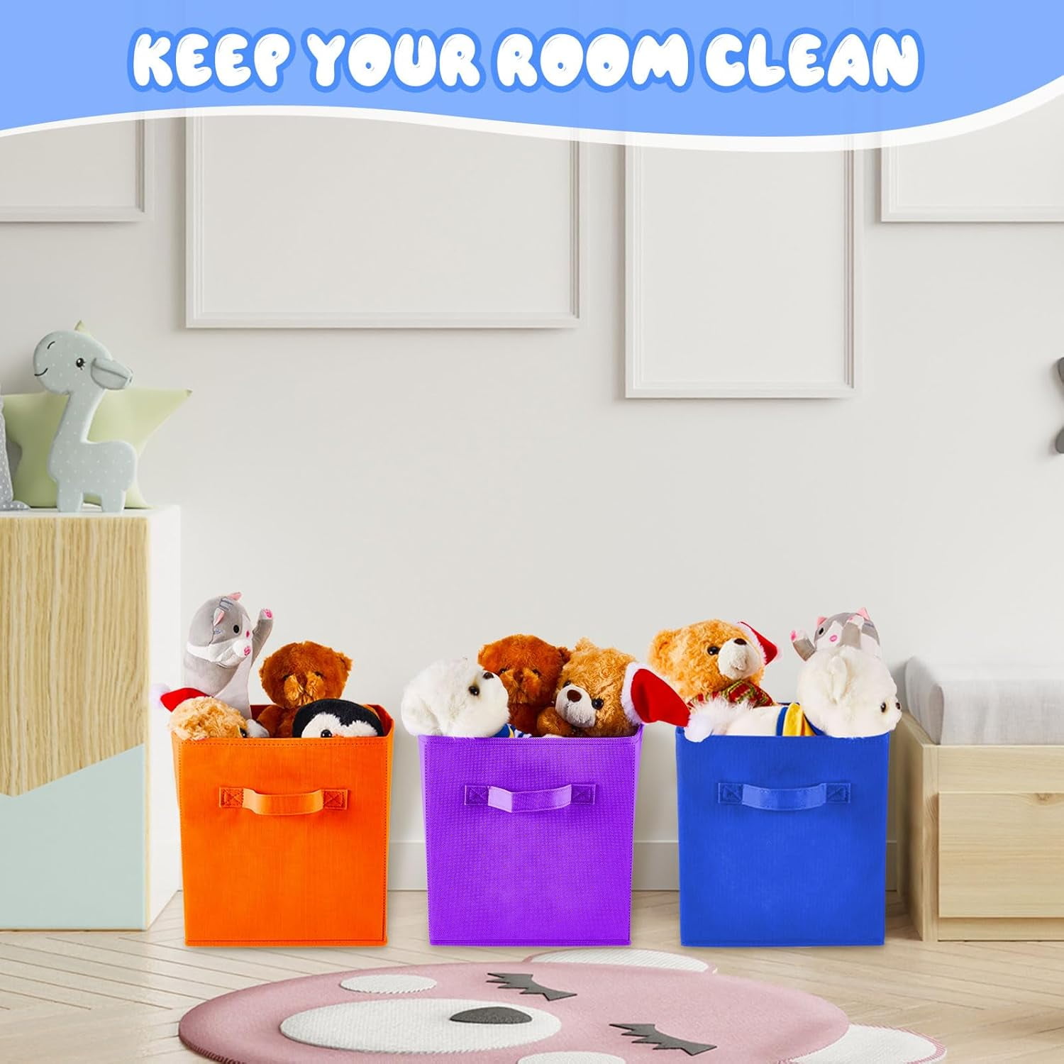 12 Pcs Cube Storage Bin 11'' Fabric Storage Cubes Colorful Bins Foldable for Organizer Boxes Fabric Boxes for Shelf(Red, Orange, Blue, Yellow, Green, Purple)