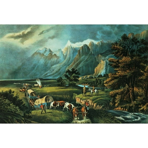Currier & Ives "The Rocky Mountains: Emigrants Crossing the Plains" (1866) Glossy Poster