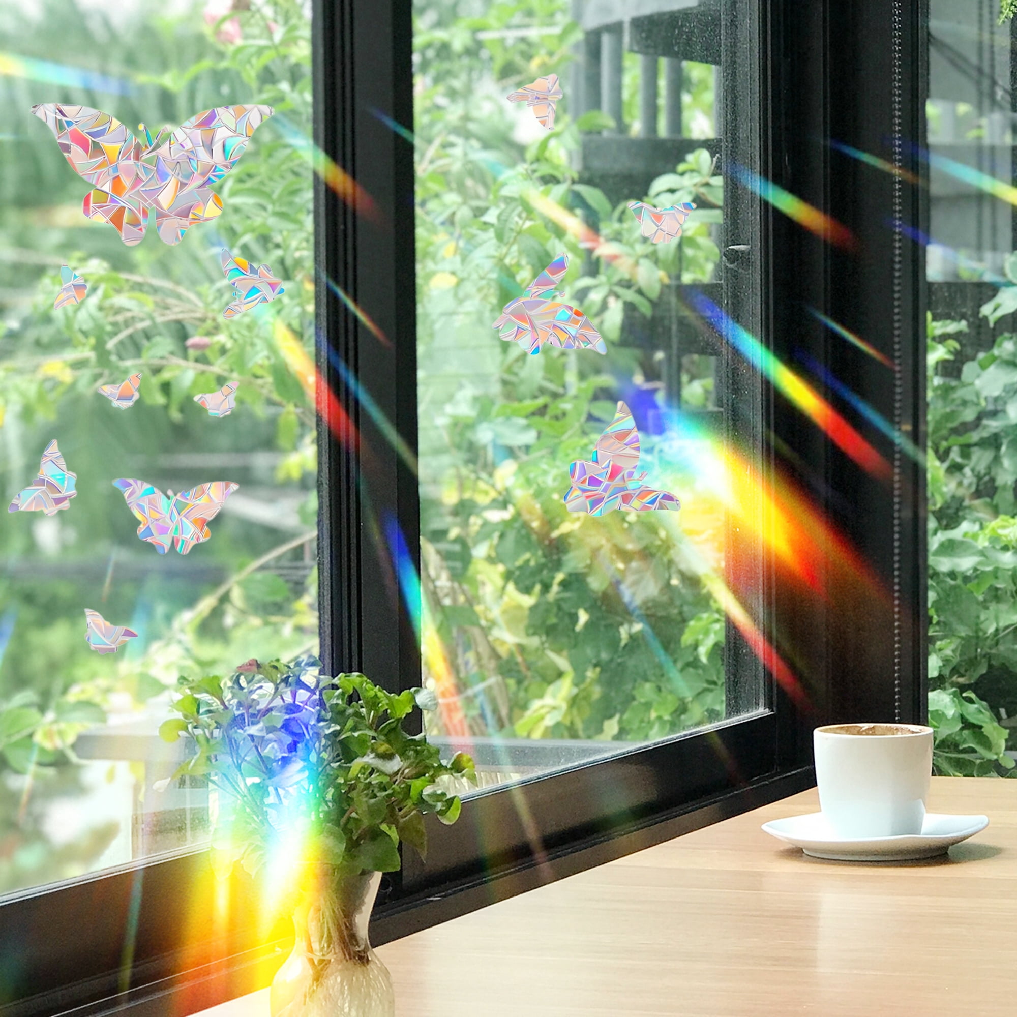 Unique Bargains Non-Adhesive Reusable Rainbow Window Stickers Light Blue Butterfly