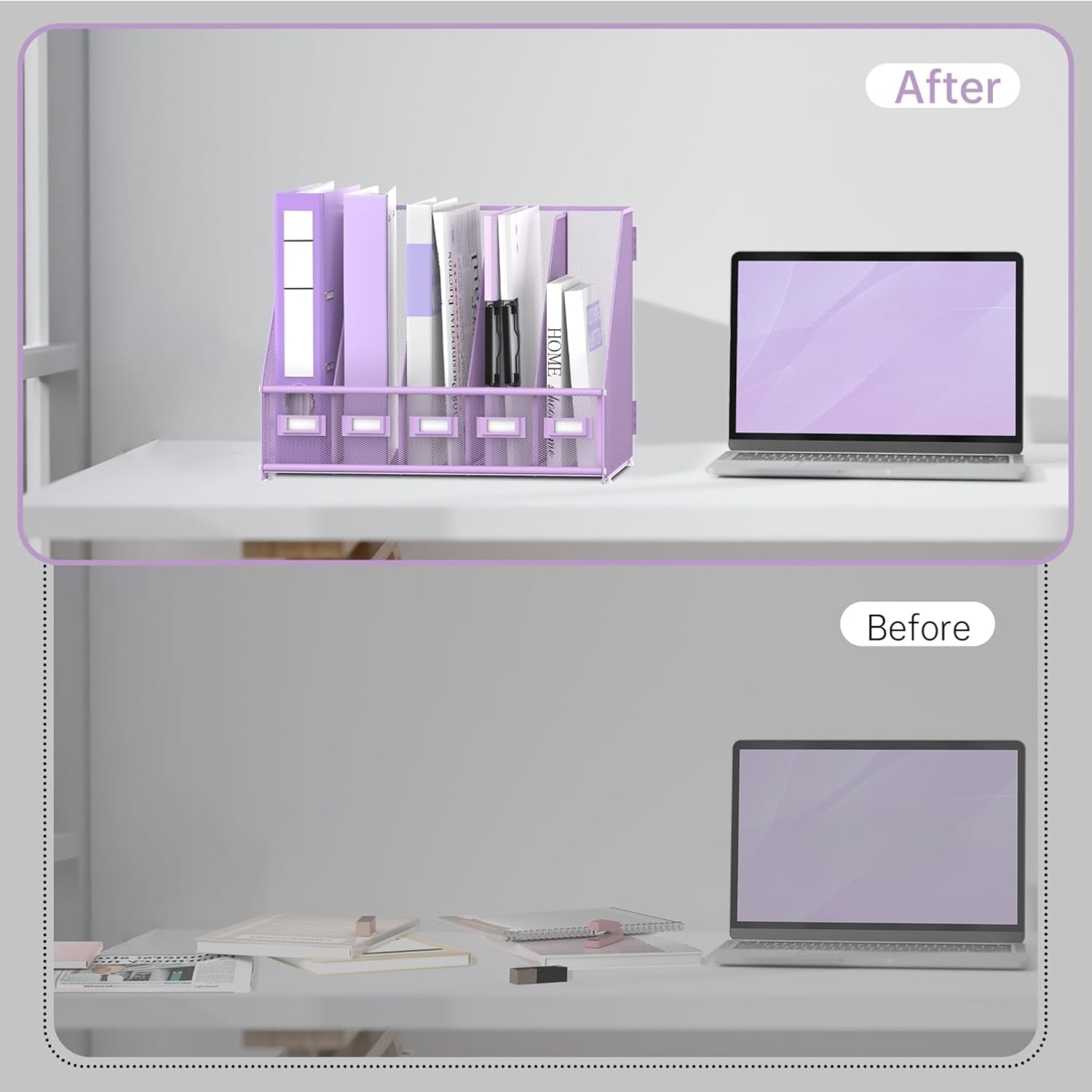 INTIGE Desk Organizer with 5 Vertical Compartments, Metal Desk File Organizer, Desk File Organizer, Increase Storage Space, Plus