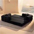 thumbnail image 2 of JERFIT Modular Floor Sofa Bed with Pillow, 2-Seater Convertible Sleeper Couch for Living Room & Bedroom, Black Corduroy Fabric, No Assembly Required, 2 of 9