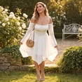 thumbnail image 6 of KLHDSF Women's Renaissance Fairy Dress A Line Boho Corset Dress | Long Bell Sleeves Off-shoulder Dress with Pockets, Comfortable Chiffon, for Ren Fair, Pirate Medival Halloween Themed Party White XXL, 6 of 8