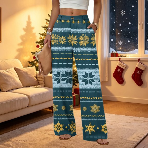 2026 Women's Loose Fit Christmas Print Pajama Pants for Sleep and Casual Home Wear Comfy Long Wide Leg Lounge Pants
