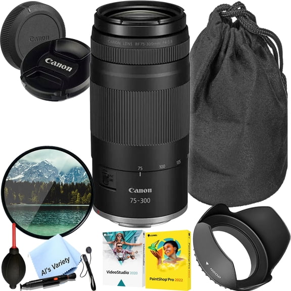 Canon RF 75-300mm f/4-5.6 Lens (Canon RF)-64GB Memory, Filter, Software and more and More