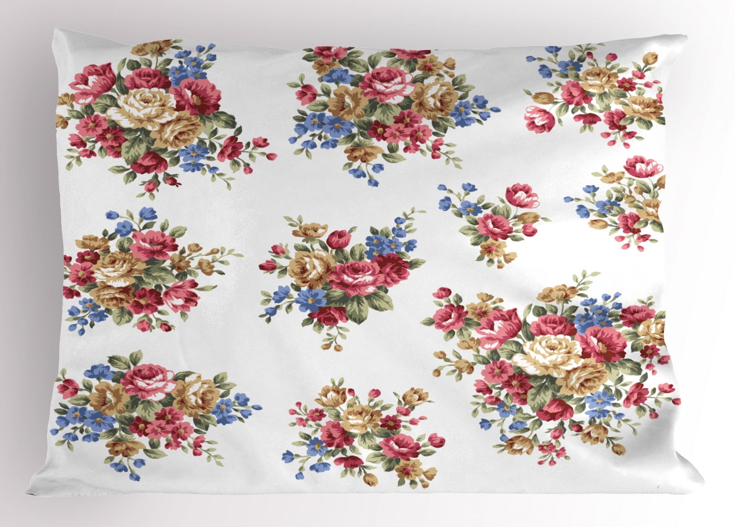 Floral Pillow Sham Vintage Rose Flower Bouquets Romance Love Wedding