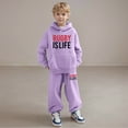 thumbnail image 2 of Gelikeya Boys Girls Hoodie 2 Piece Outfits Kids Rugby Graphic Print Comfortable Hoody Sweatshirts Pants Sets Fashion Sweaters 2-13Y (Purple, 3-4 Years), 2 of 6