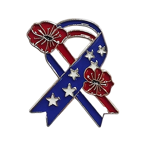 Patriotic American Flag Ribbon Brooch, Red White Blue Enamel Lapel Pin for Memorial Day, Veterans Day, 4th of July, Patriotic Pin for Apparel, Accessories