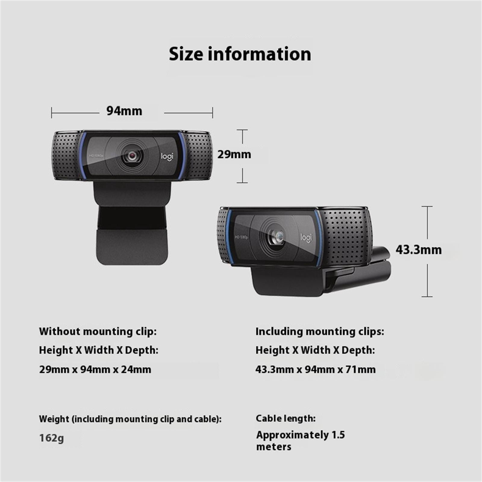 Logitech C920 PRO  Wired HD Commercial Webcam, 1080p/30fps, Auto Light Correction, Stereo Microphone, (dFOV): 78°, USB-A, RightLight 2 , for laptops, LCDs or monitors, Windows/macOS/ChromeOS,  Black