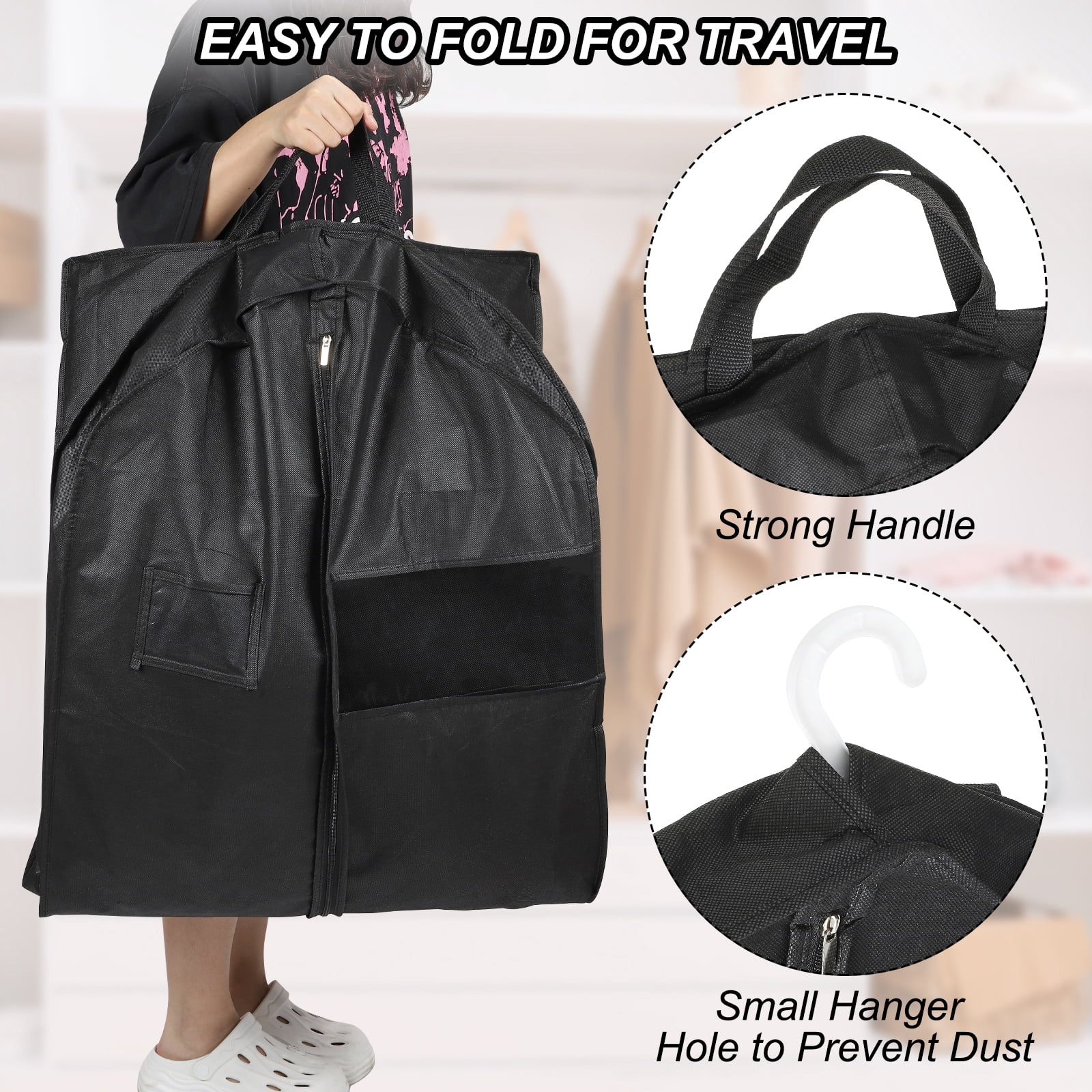 Uxcell 60 Inch Garment Bag Suit Bags for Closet Storage and Travel Hanging Clothes for Coat Jacket, 2 Pack (60*24*4")
