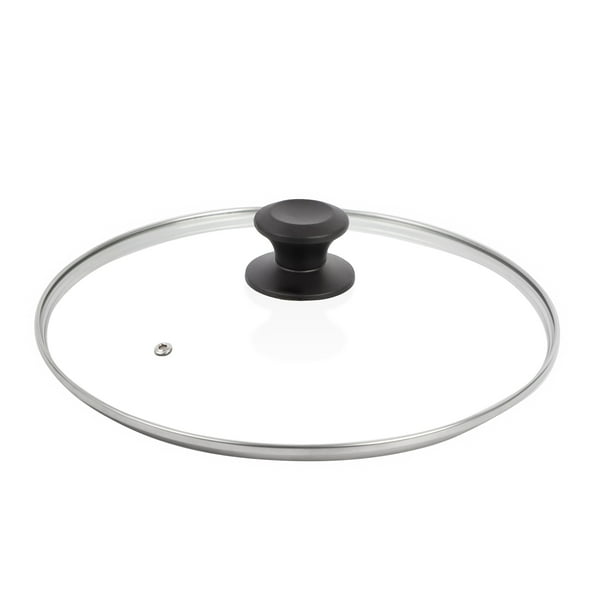 12" Tempered Glass Lid for Frying Pan, Clatine Replacement Cover with Black Knob Stainless Steel