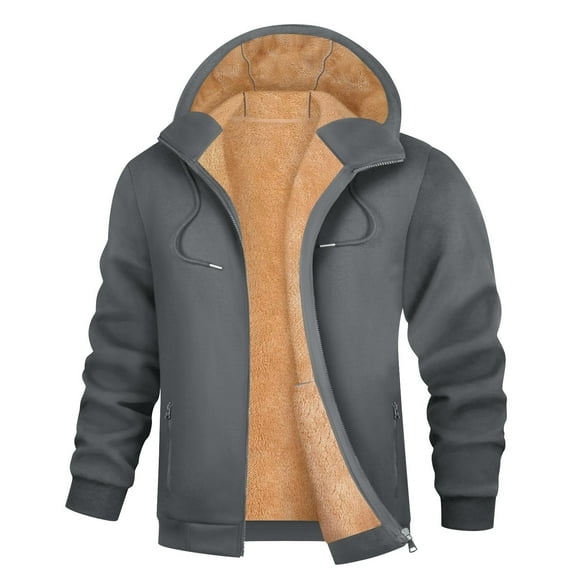 USNSM Sherpa Hoodie Men Sherpa Lined Full Zip Fleece Hooded Sweatshirt Thick Thermal Outdoor Coats with Zipper Pockets Gray XL