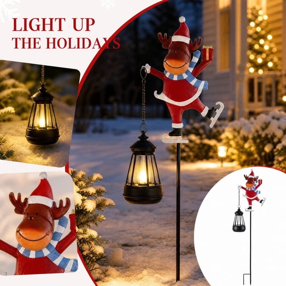 Christmas Moose Solar Garden Lights, 33 In High Outdoor Solar Powered Yard Decor Floor Lamp, Magical Xmas Lights for Walkway, Lawn, Flower Bed, Patio Family Gathering Christmas decorations