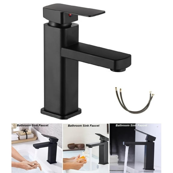 Bathroom Sink Faucet 1 Hole, Single Handle Faucet Hot And Cold Water Mixer Tap Lavatory Vanity Sink Faucet, Black
