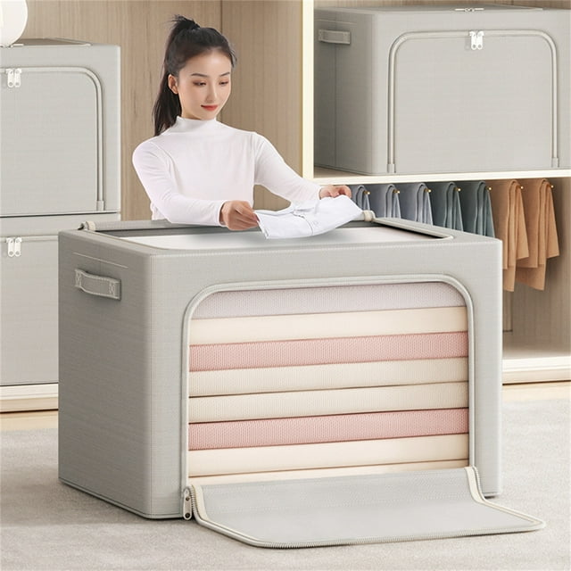 Xihbxyly Caja para Guardar Ropa, Organizador de Tela de Gran Capacidad, Asas Reforzadas, Cierre de Cremallera, Diseño Plegable, Ideal para Guardar Ropa En El Armario o Colchas, Duradera y Práctica, T