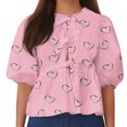 thumbnail image 1 of Camisetas de Manga Corta para las Mujeres Lanterna Manga Corbata Plisado Cuello Redondo, Casual Recortado Camiseta Top para Gimnasio Y Diario, 1 of 4