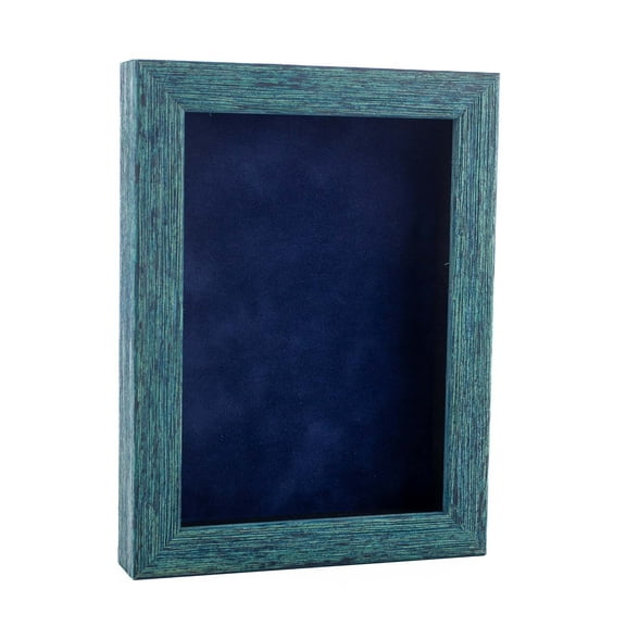 11x14 Distressed Blue Shadowbox Frame - Interior Size 11x14 with 1" Usable Depth - Navy Blue Acid-Free Suede Backing