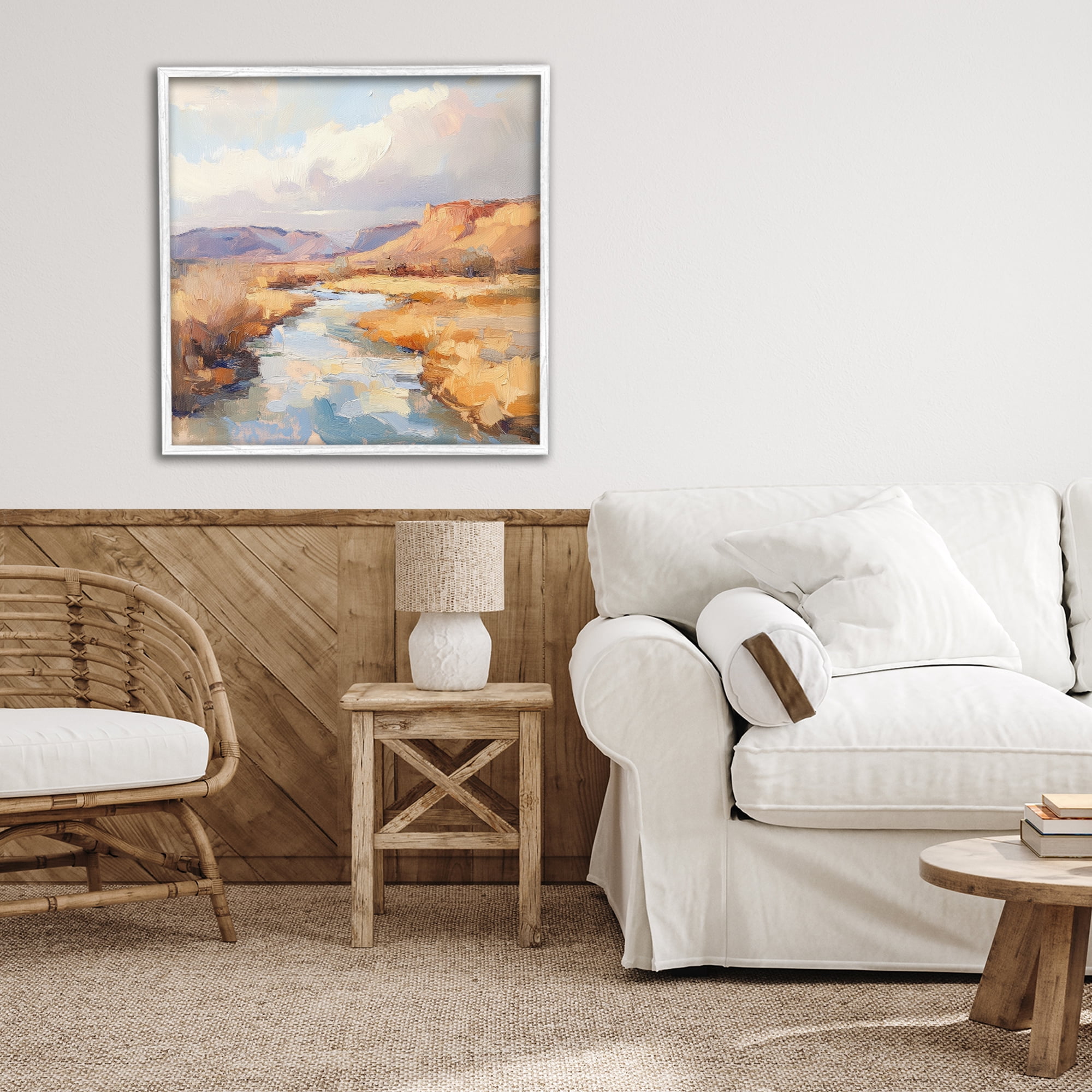 Stupell Industries Plateau River Evening Glow White Framed Giclee Art, design by Petal Prints Design