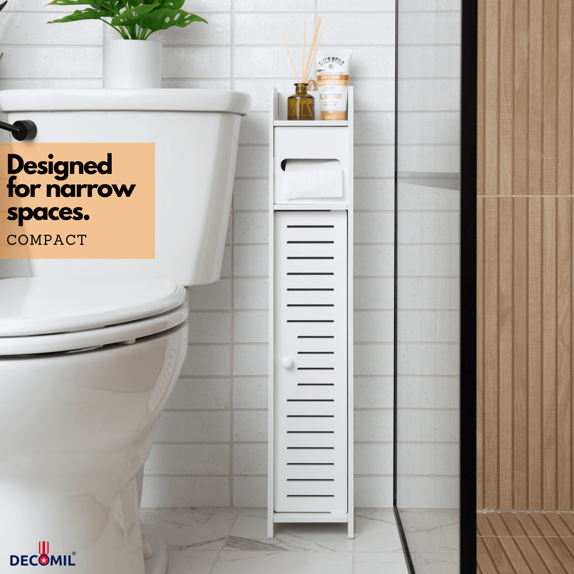 DECOMIL Slim Bathroom Storage Cabinet, Freestanding, White
