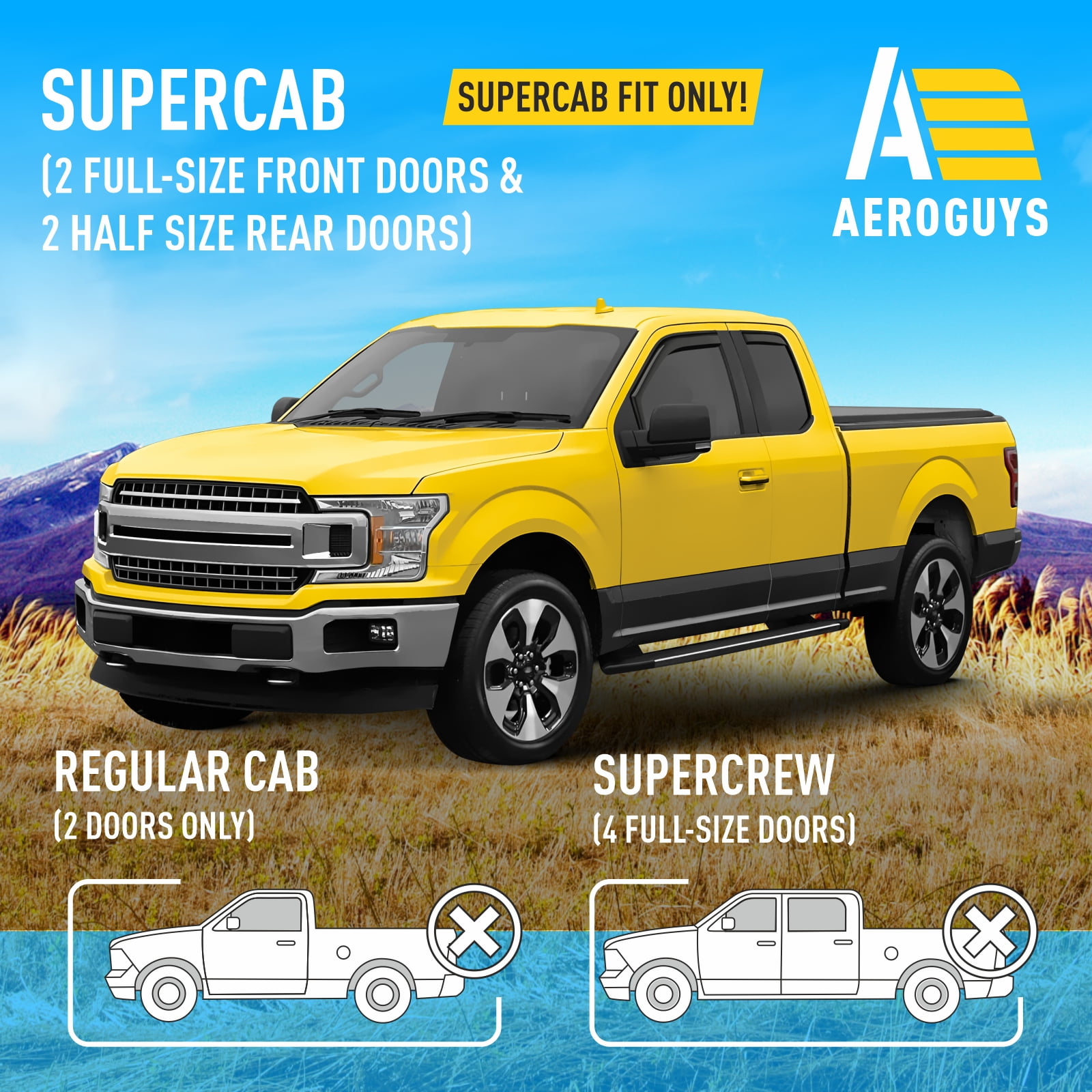 AEROGUYS In-Channel Window Deflectors Extra Durable Window Visors Rain Guards Fit for Ford F-150 2015-2020 SuperCab, Sun Visors, Wind Deflectors, Vent Visors, Truck Accessories - 4pcs. AG0048