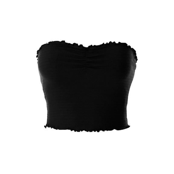 MixMatchy Women's Lettuce Trim Smocked Strapless Crop Tube Top