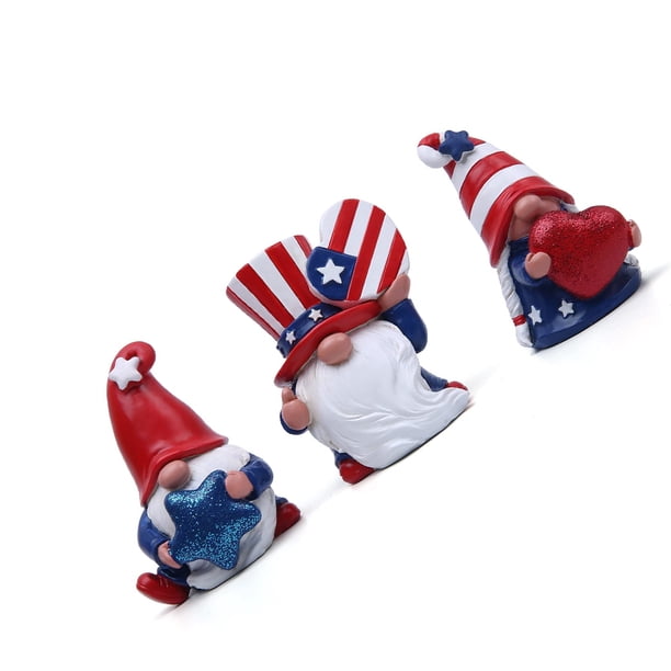 Yuarrent Figuras de gnomos de 3 piezas, Festival del Día de la Independencia de los Estados Unidos, adornos de regalo para el jardín y el Kits de decoración para fiestas