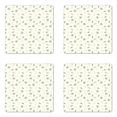 

Lemons Coaster Set of 4 Kitchen Themed Citrus Fruits Sliced Monochrome Sketch Illustration Square Hardboard Gloss Coasters Standard Size Pale Olive Green White by Ambesonne