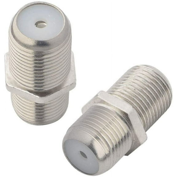 F-Type RF Coaxial Connectors RG6 Adapter F Female To F Female Antenna Connector Female To Female Coaxial Connector F Type Jack (Hole) Cable Connector for TV Antenna, Nickel Plated Pack of 2
