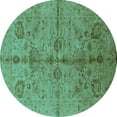 thumbnail image 1 of Ahgly Company Machine Washable Indoor Round Oriental Turquoise Blue Industrial Area Rugs, 3' Round, 1 of 4