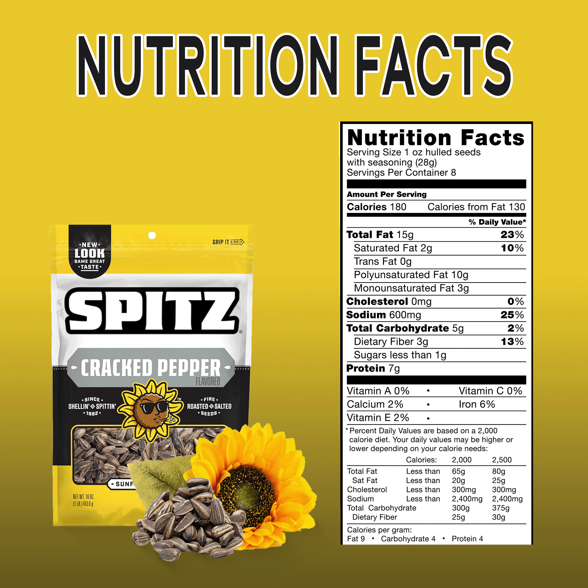 Spitz Cracked Pepper Sunflower Seeds, 16 oz (Pack of 3) – Roasted & Seasoned, Keto-Friendly Snack, Resealable Bag