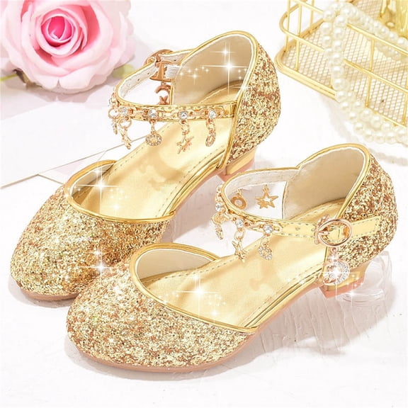 Girls Princess Shoes Sequin Party Shoe Girls' Mary Jane Shoes Bling Sandals Little Girl Sparkle Wedding Dress Up Shoe Cosplay Dance Shoes for Party Birthday Gold 13.5 M