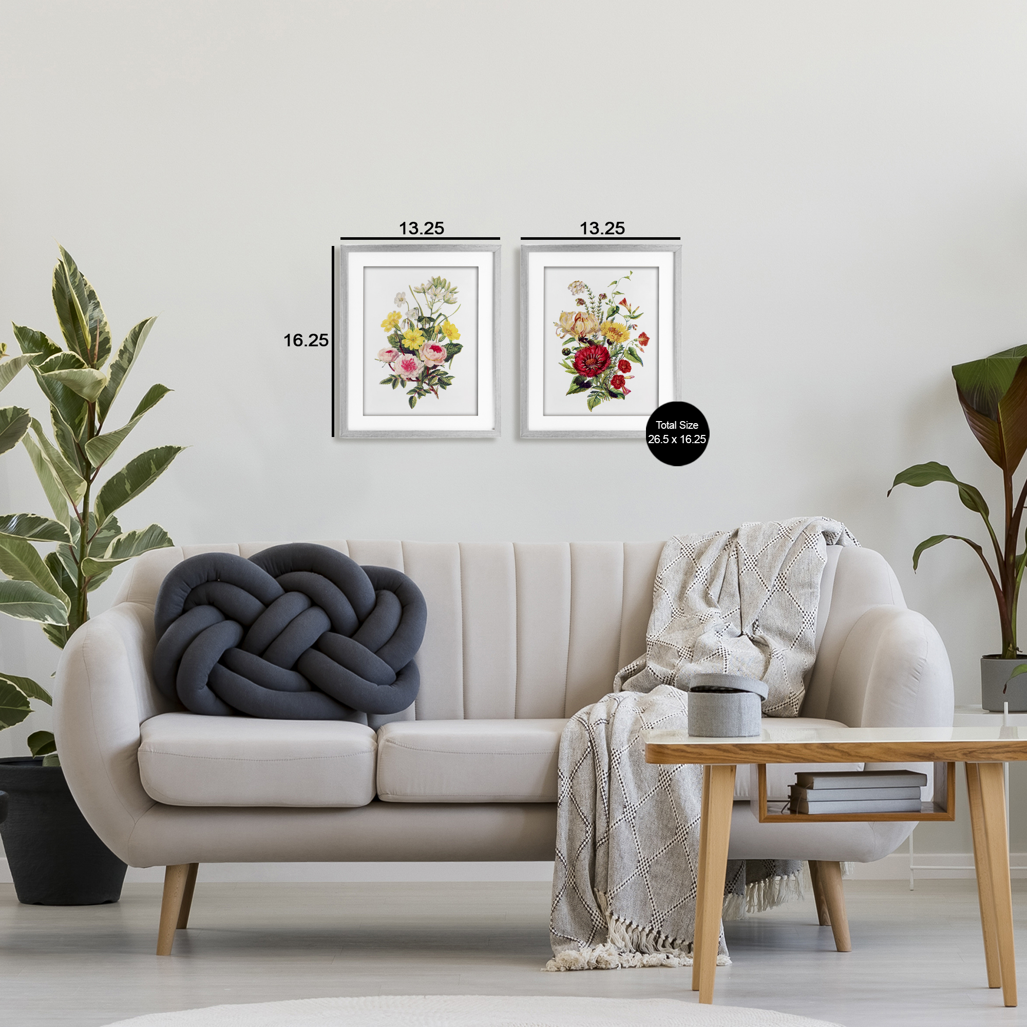 Mixed Flower Bushels 2 Piece Gray Framed Print Under Glass Set, design by Lettered and Lined