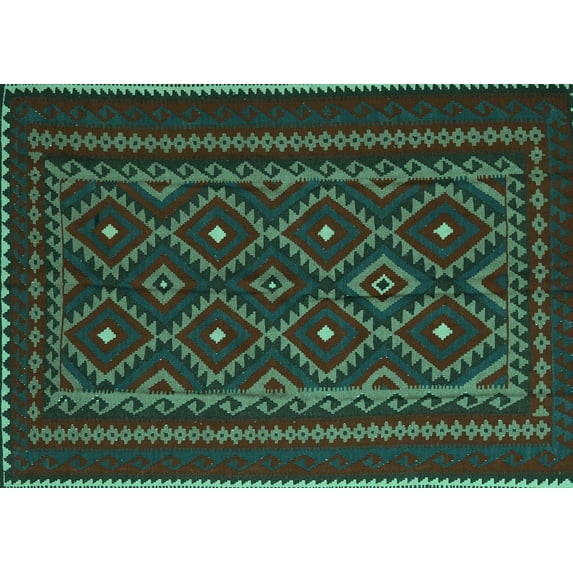 Ahgly Company Machine Washable Indoor Rectangle Southwestern Turquoise Blue Country Area Rugs, 5' x 7'