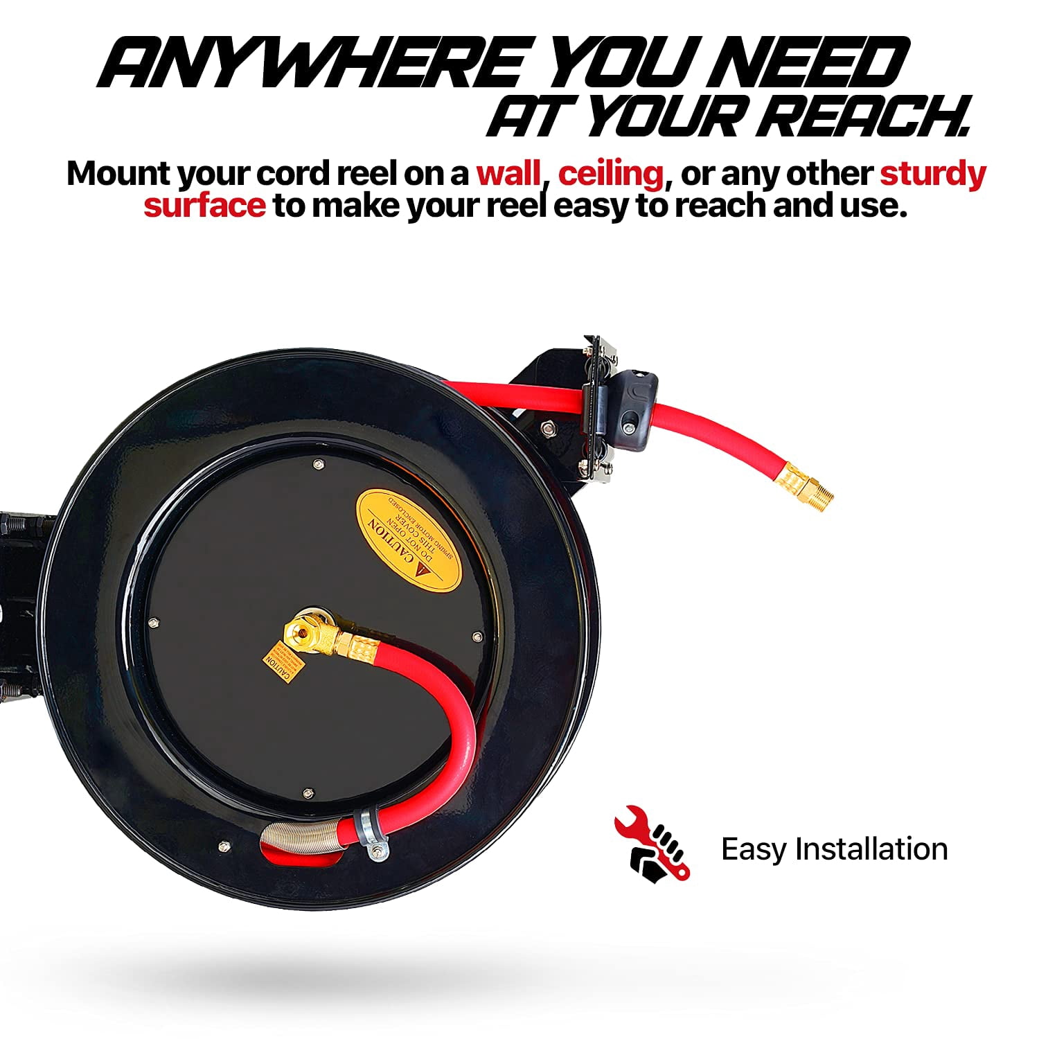 ReelWorks Industrial Retractable Air Hose Reel - 3/8" x  50'FT, 1/4" MNPT