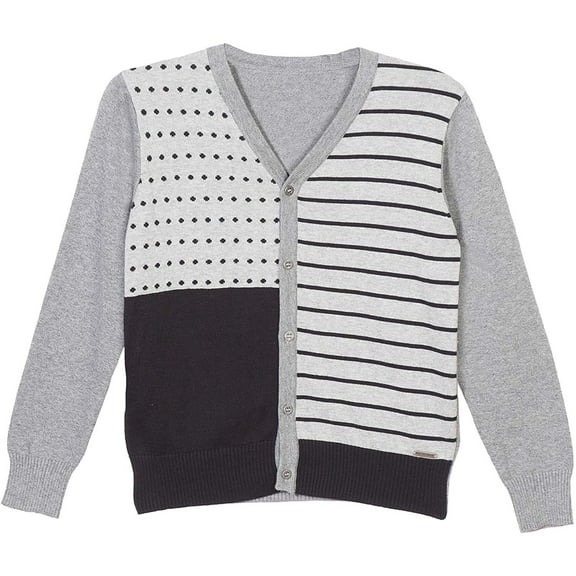 Adam Baker Viero Richi Boys 2367 Button-up Cotton Knit Sweater Cardigan - Grey/Black - 10