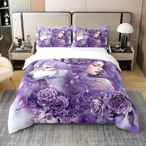 Lobo Salvaje 100% Algodón Funda Nórdica Rey Belleza Princesa Niña Juego de Cama para