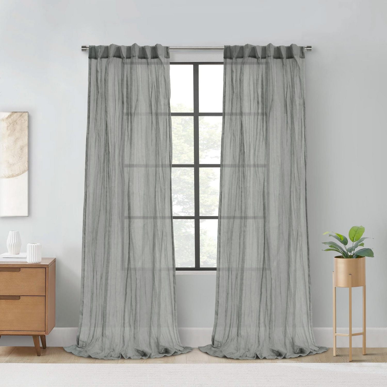 Loft Living Peoria Sheer Dual Header Single Curtain Panel 52 x 63 in Grey