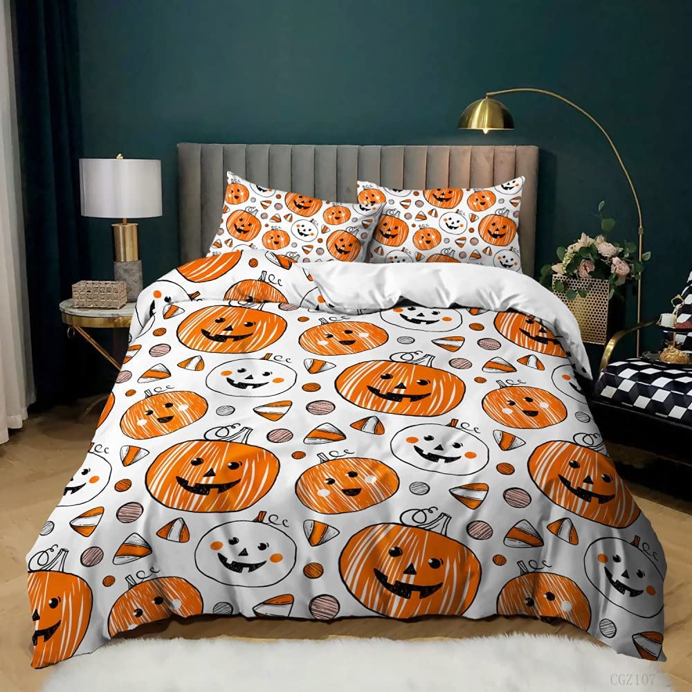 HTBUSC Halloween Party Decorative Funny Pumpkin Comforter Set Queen Bed King Size Duvet Cover
