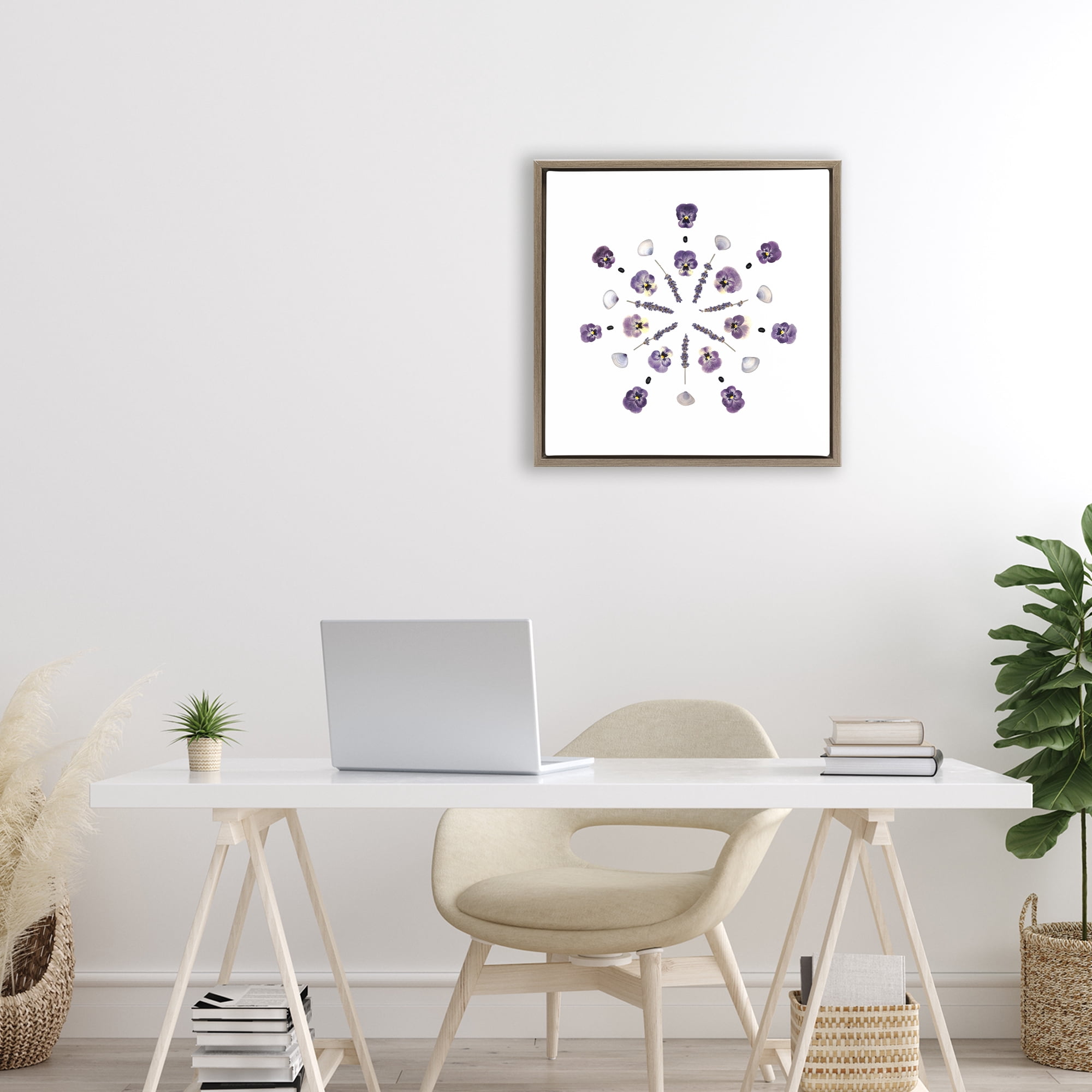 Stupell Industries Pansies & Lavender Symmetry Brown Framed Floater Canvas Wall Art, design by Beth Adoette