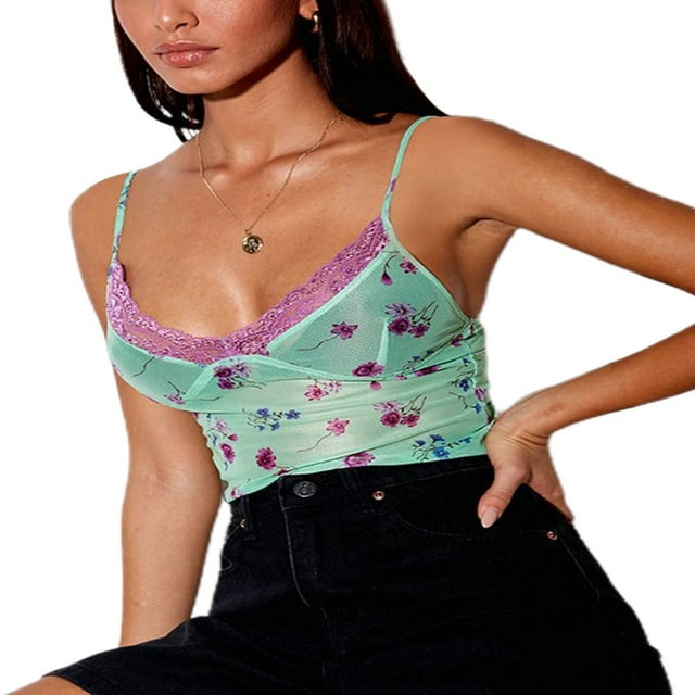 Femmes Dentelle Velours Camisole Fines Bretelles Bodycon Camis Tops