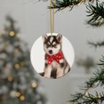 thumbnail image 3 of DistinctInk Hanging Ceramic Christmas Tree Ornament with Gold String - Great Gift/Present - 2 3/4 inch Diameter - Siberian Huskie Puppy Design, 3 of 3