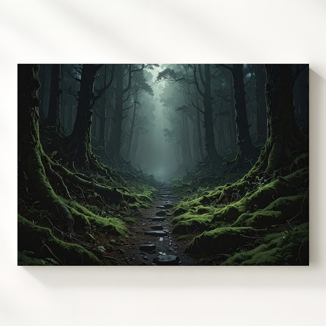 Mystical Forest Path Wall Art Print Dark Nature Decor