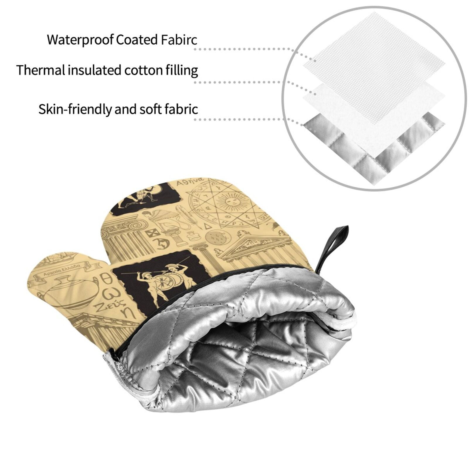 Ancient Greece Mythology Retro 4Pcs Oven Mitts and Pot Holders Sets Oven Kitchen Gloves Hot Pads for Cooking BBQ Baking Grilling