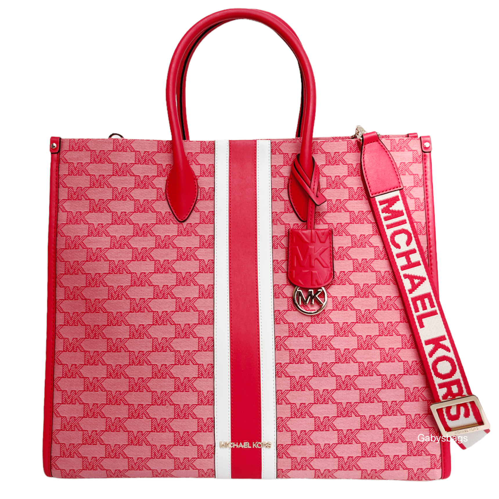 Michael Kors Mirella Large Logo Canvas Tote Crossbody Bag Neutral Blush Pink