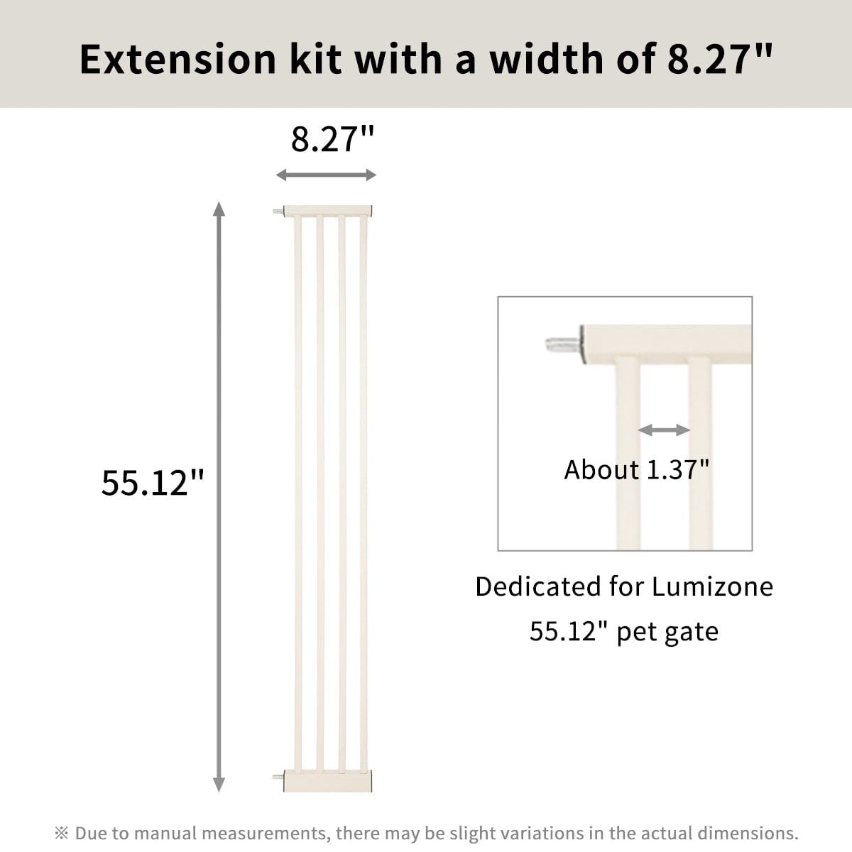 Lumizone Extra Tall Pet Gate Extension kit 55.12" High Pressure Mounted 8.27" Wide 1.37" Gap (8.27", Cream White)