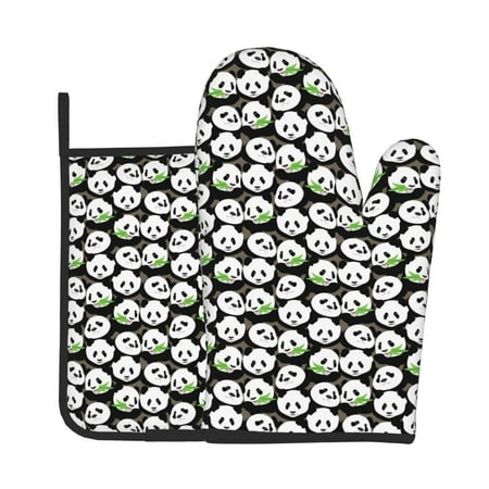 

Jgfou Panda Bear Pattern Oven Mitts and Pot Holders Sets Heat Resistant Oven Mittens Soft Lining Extra Thicken Long Kitchen Cotton Oven Glove for Cooking