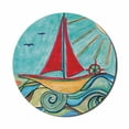 thumbnail image 1 of Art Mouse Pad for Computers, Baby Boy Paintings Ship in the Waves of Ocean Sun Kids Girls Nursery Picture, Round Non-Slip Thick Rubber Modern Mousepad, 8" Round, Teal Red Earth Yellow, by Ambesonne, 1 of 2